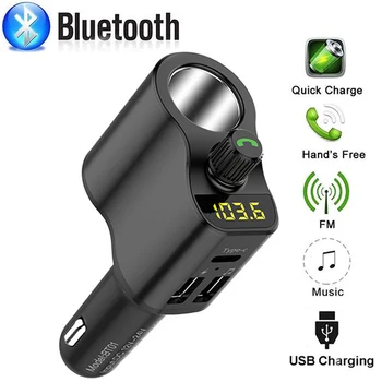 

FM Transmitter Modulator Bluetooth Handsfree Car Kit Car Audio MP3 Player with Type-C Charge Dual USB Port