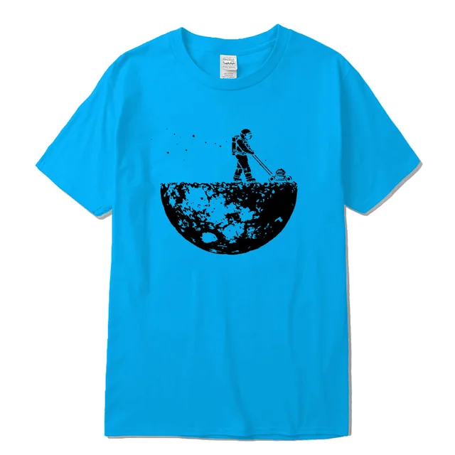 Highquality 100%cotton Lunar cleaner printing street style casual short sleeve men T shirt cool loose o-neck tshirt male t-shirt Linght blue -2018220