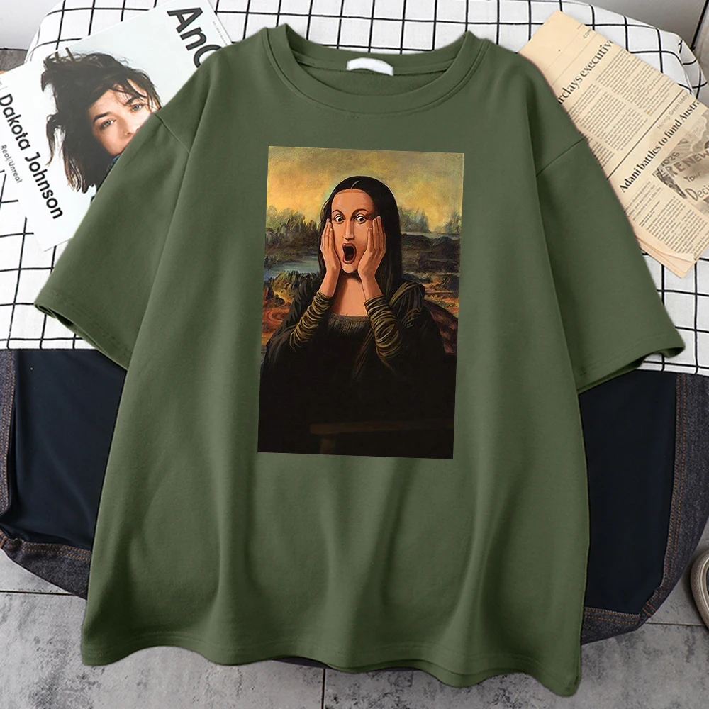 

Mona Lisa Scream Cartoons Printed Men's Tshirts Creativity Oversize T Shirts Fashion Crewneck Tshirt Street Quality Men Clothing