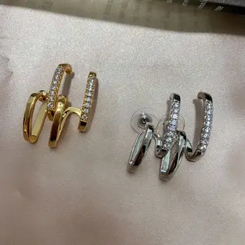 

French light luxury design,hit jacket ziron vintage ear clip,hook,fake double holes men Stud earrings for women earrings set