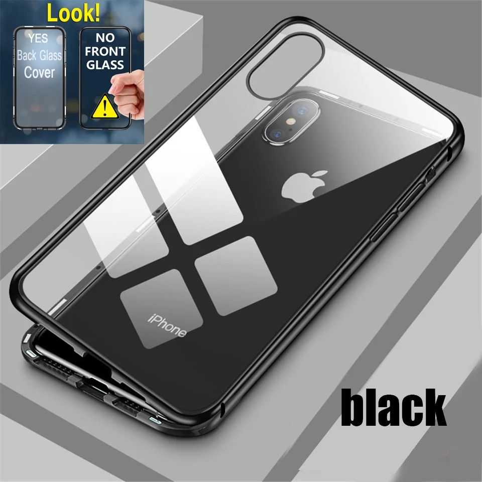 Black Магнитный чехол для iPhone 11 X Xr Xs Max 6 6s 7 8 Plus, противоударный чехол для iPhone 11 Pro Max, задняя крышка из закаленного стекла - Цвет: Black