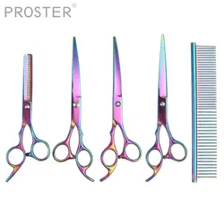 Proster 5 шт. 7 ''ножницы для домашних животных набор для ухода за собакой режущие филировочные Изогнутые Ножницы гребень набор нижних изогнутых