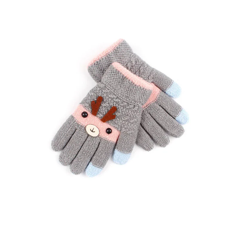 Sparsil/Детские зимние вязаные шерстяные перчатки с милым мультяшным оленем на полный палец для мальчиков и девочек, теплые толстые Волшебные рождественские варежки