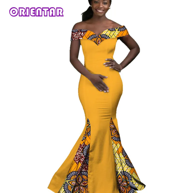 Африканские платья для женщин, Дашики батик, восковая печать, сексуальное, с вырезом лодочкой, Анкара, длинное платье, леди, грациозное, вечернее платье русалки, WY2860 - Цвет: 14