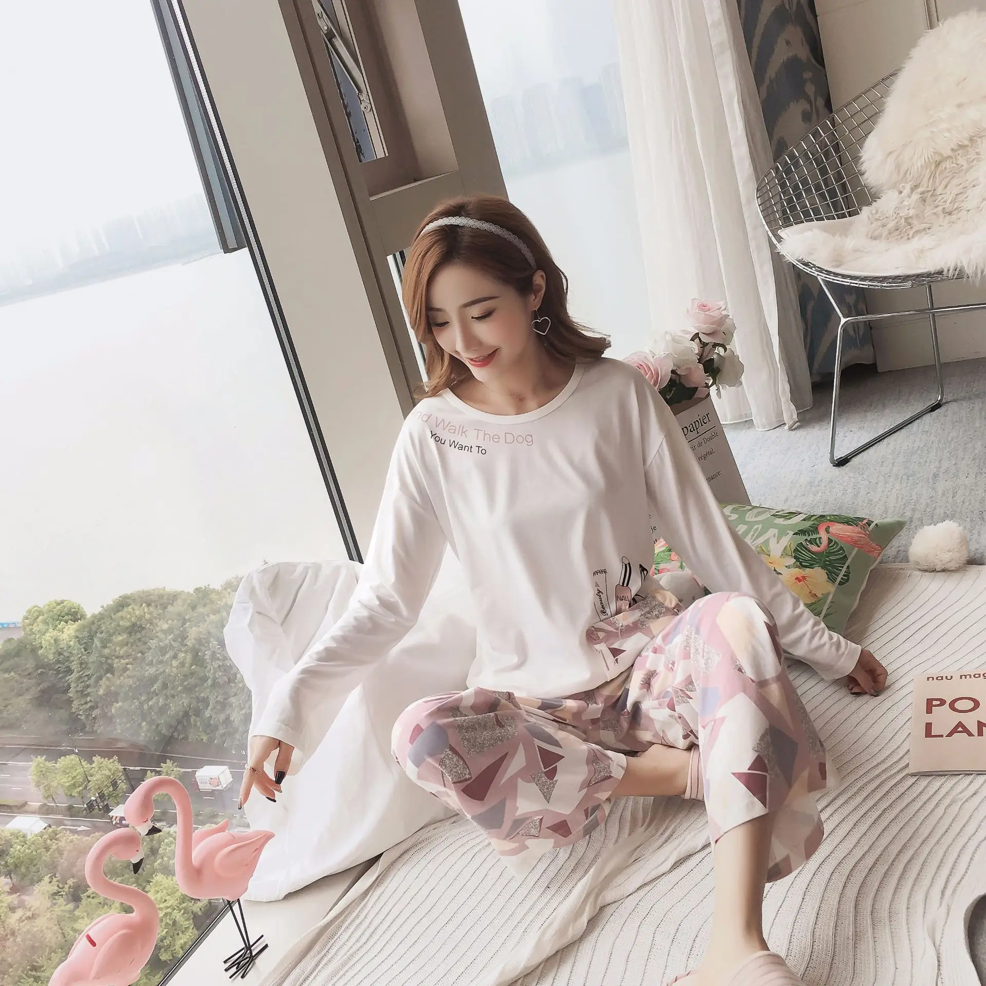 

2001 # Aeschynanthus Pulcher Pocket Pullover MS Long Sleeve Sweet Pajamas Homewear Set Series