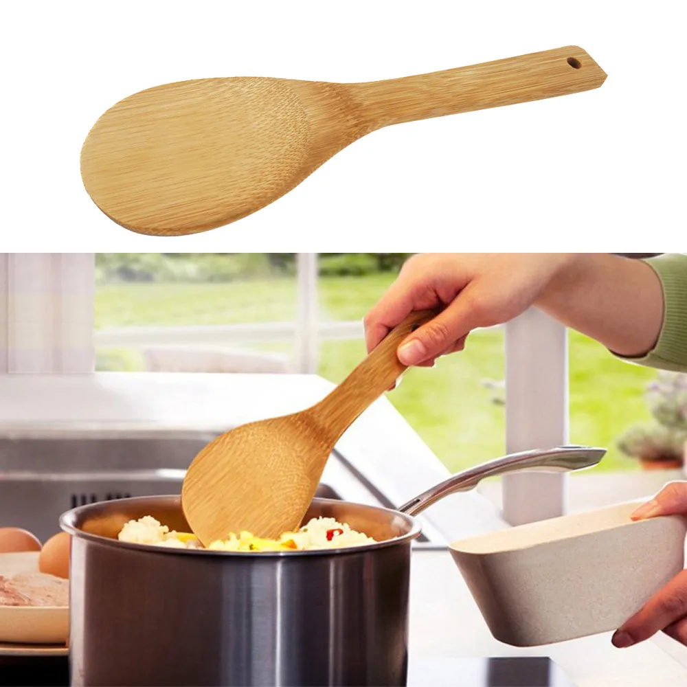 Kitchen New Pure Natural Bamboo Rice Spoon Spatula Wooden Utensils Cooking Spoon Tools For Home Kitchen Meal Beige Tools#45