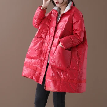 

[EWQ] 2020 Winter New Pattern Office Lady Style Large Size Loose Stand Collar Thick Solid Color Full Sleeve Down Coat AF639