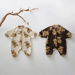 Winter Baby Cute Bear Jumpsuits Warm Lamb Velvet Rompers Infants Kids Children One-piece Playsuits