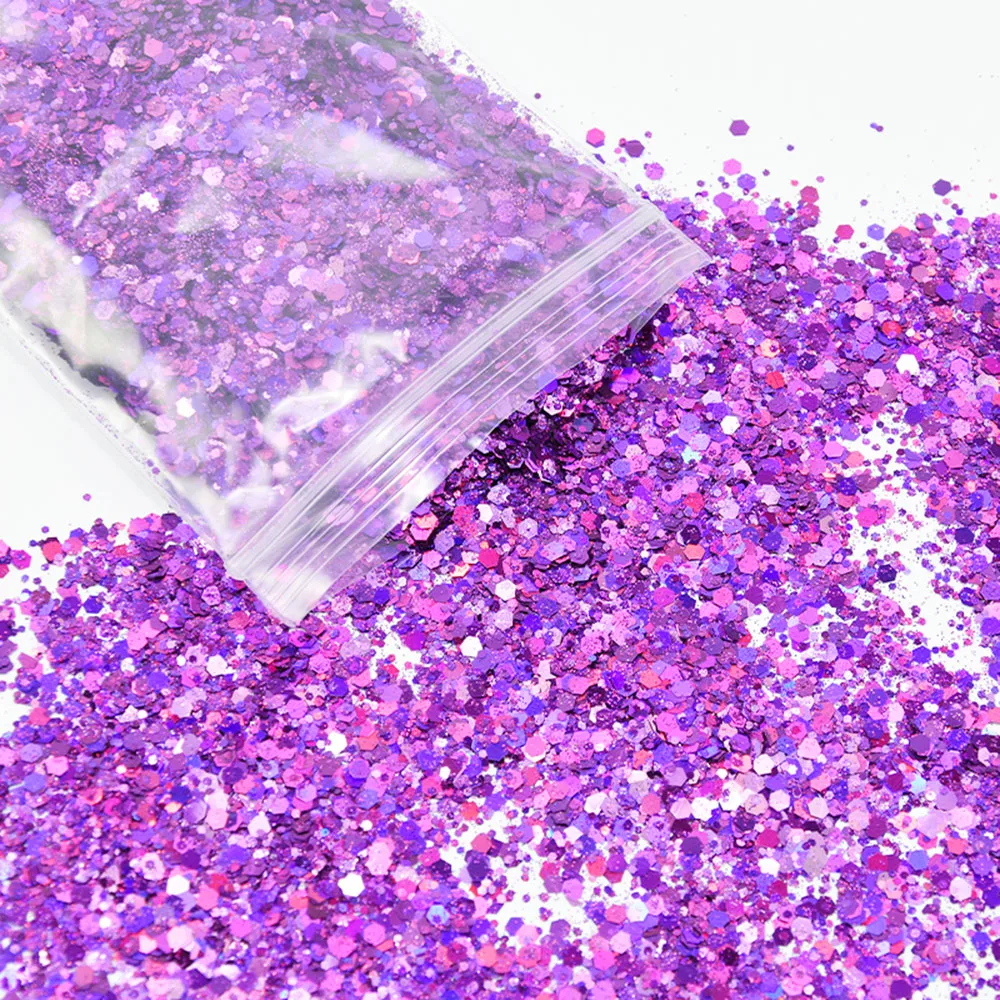 

50g/Pack Mix Nail Glitter Flakes Powder Sparkly Hexagon/Round Colorful AB Color Spangles Polish Manicure Iridescent Nail Sequins