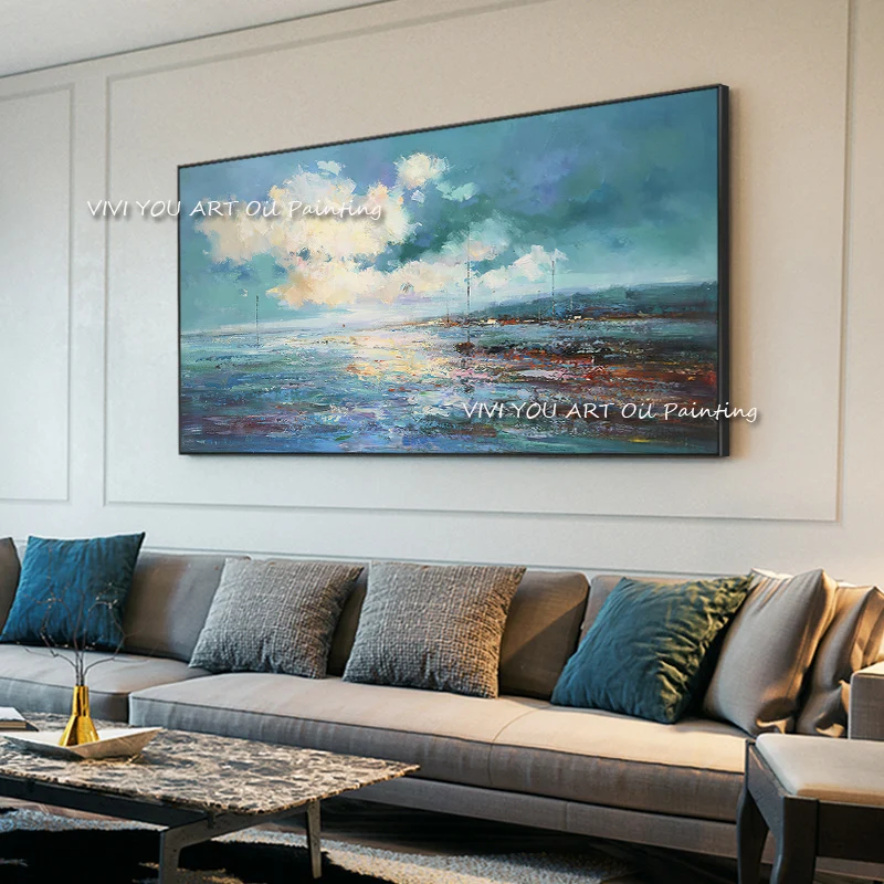 Large Original Sea Level Blue Oil Painting, Large Wall Art Light Sky  Painting, Sky Landscape Painting, Large Ocean Canvas Painting - Yahoo  Shopping