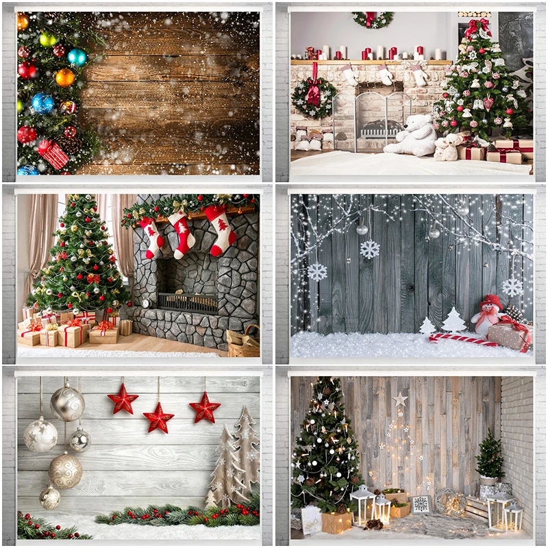 Christmas Tree Wooden Board Star Deer Baby Photography Backgrounds Customized Photographic Backdrops For Photo Studio