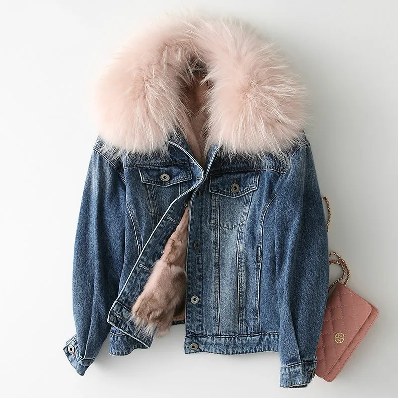 Blue-Pink Fur Женское пальто из натурального меха лисы, корейское зимнее пальто, женское теплое женское Меховое манто из натурального меха енота, KQN68651 YY1603 - Цвет: Blue-Pink Fur