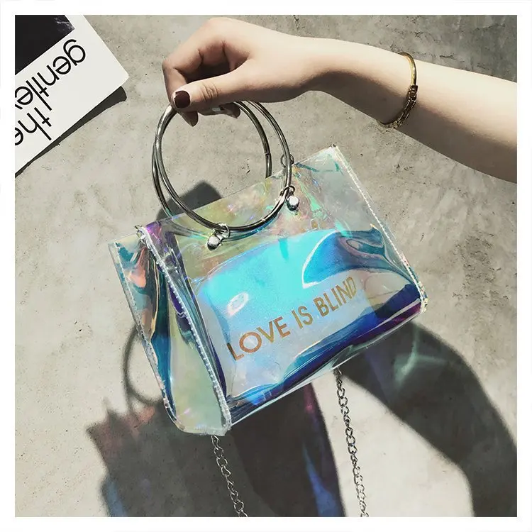 

Laser transparent bag new Korean version of simple laser mother Bags shoulder jelly handbag