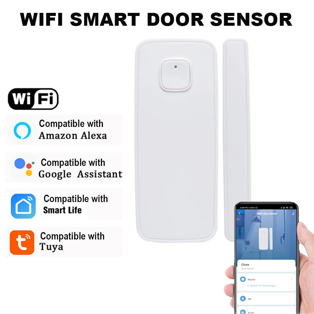 WiFi Door Windows Sensor Smart Phone APP Control Door Status Magnetic Detector Wireless Security Alarm for Home Bussiness Alert