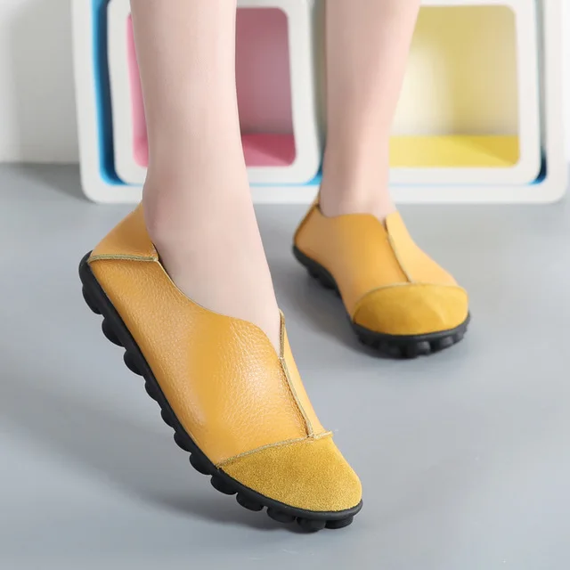 02yellow Новая весенняя женская обувь на плоской подошве; модные лоферы; кожаная обувь; Женские Повседневные слипоны; Эспадрильи с мягкой подошвой; большие размеры 35-43 - Цвет: 02yellow