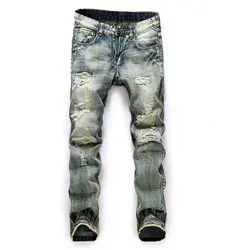 Hemiks плюс размер мужские повседневные джинсы Прямые рваные джинсовые брюки для байкеров классические Узкие рваные джинсы для мужчин