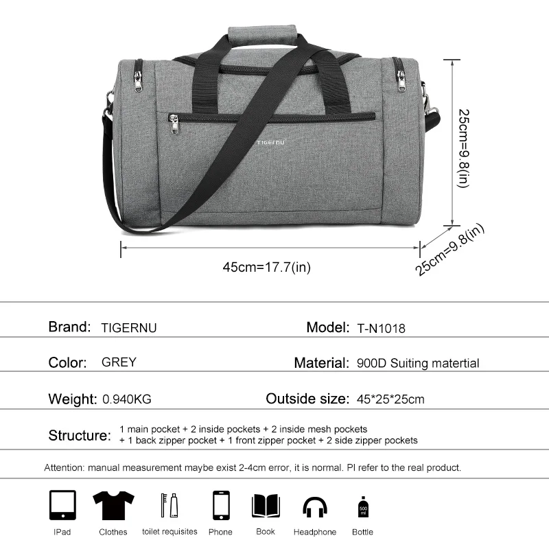 Tigernu дорожные сумки водонепроницаемый большой емкости модные сумки для путешествий ручные багажные дорожные сумки для мужчин и женщин повседневные мужские