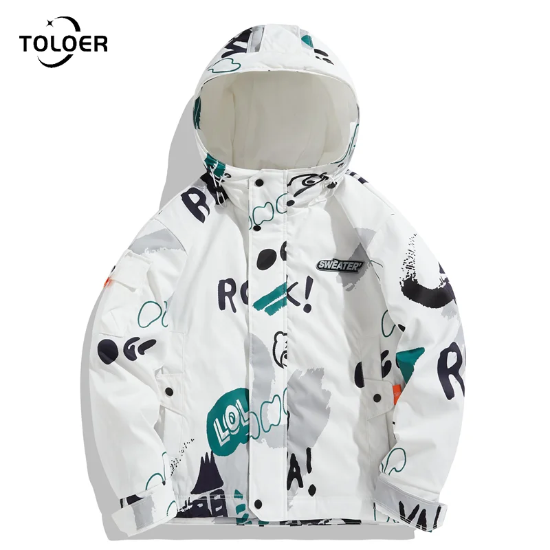 Купить Grey Duck Down Men's Warm Puffer Coats Fashion Hooded Harajuku Style Jacket Men Casual Printing Streetwear Mens Outerwear  Мужская | Мужские пуховики (1005003494601181)