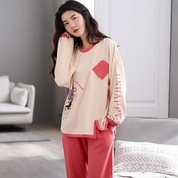 

AIYIER New 2020 Red Mouse Print Cotton Pajamas Set Sweet Girls Sleepwear O-Neck Casual Soft Nightwear Spring Autumn Underwear