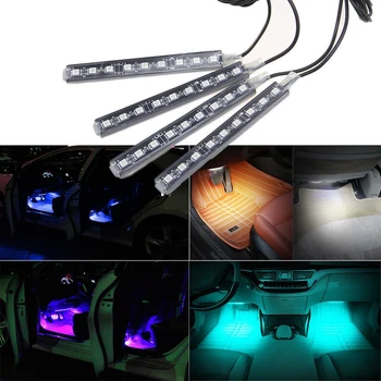 

POSSBAY 5 sets 4pcs/set Car Auto 12V Interior Dashboard Floor Decorative Lights Blue White Pink Icy Blue Atmosphere Lamp
