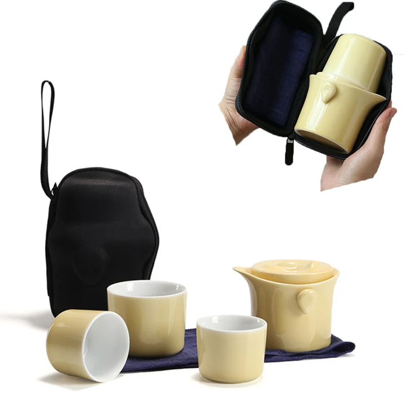 

Ceramic Quick Cup Set One Pot Three Cups Kung Fu Tea Set Teapot Portable Outdoor Storage Travel Tea Set gift Free shipping