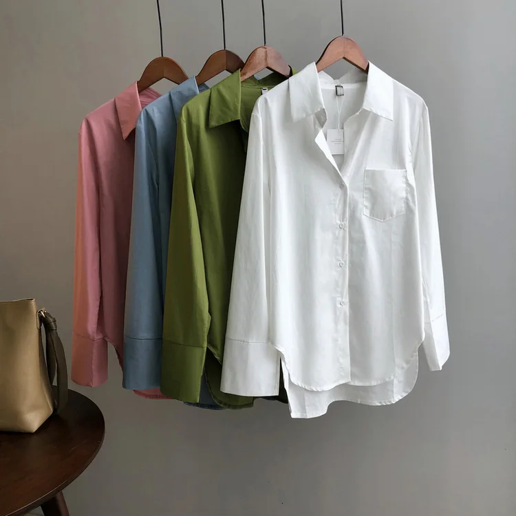 

Mooirue Autumn Spring 2019 Female Boyfriend Blouse Long Wash Cotton Solid Long Blouse Feminina Blue Cardigan