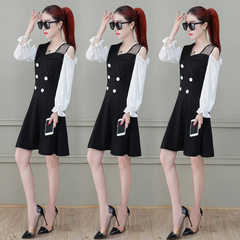 

Spring Short off-Shoulder Dress 2020 Spring Clothing New Style WOMEN'S Dress Slimming Cover Belly Tibetan Meat A- line Skirt Sub