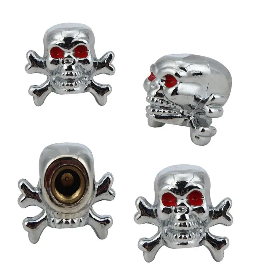 CARPRIE 4PCS Tire Wheel Stem Air Valve Caps Covers Sivler Skull Car Truck Hot Rod ATV#91011