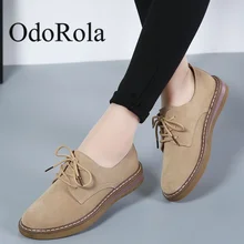OdoRola/осенние женские кроссовки; Туфли-оксфорды на плоской подошве; женские замшевые водонепроницаемые Мокасины на шнуровке; мокасины на плоской подошве с круглым носком; зимняя обувь
