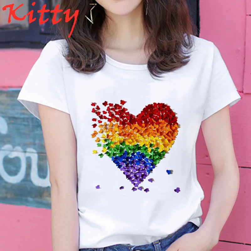 

New Butterfly Heart Print T-shirt Fashion Women Summer 90s Butterfly Tree Harajuku Short Sleeve T-shirt Casual Top T-shirt