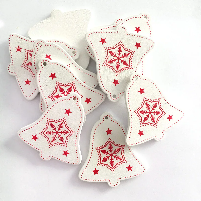 10Pcs 5cm Wooden Chistmas Tree Pendant Ornament New Year Christmas Party Decoration Noel Craft Gift Hanging Supplies - Цвет: 14