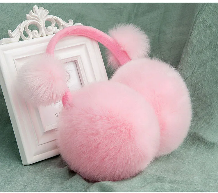 Pink Qearlstar, зимние наушники для детей, имитация кроличьего меха, наушники для девочек и мальчиков, плюшевые наушники для детей и взрослых, теплые наушники DW25 - Цвет: Pink