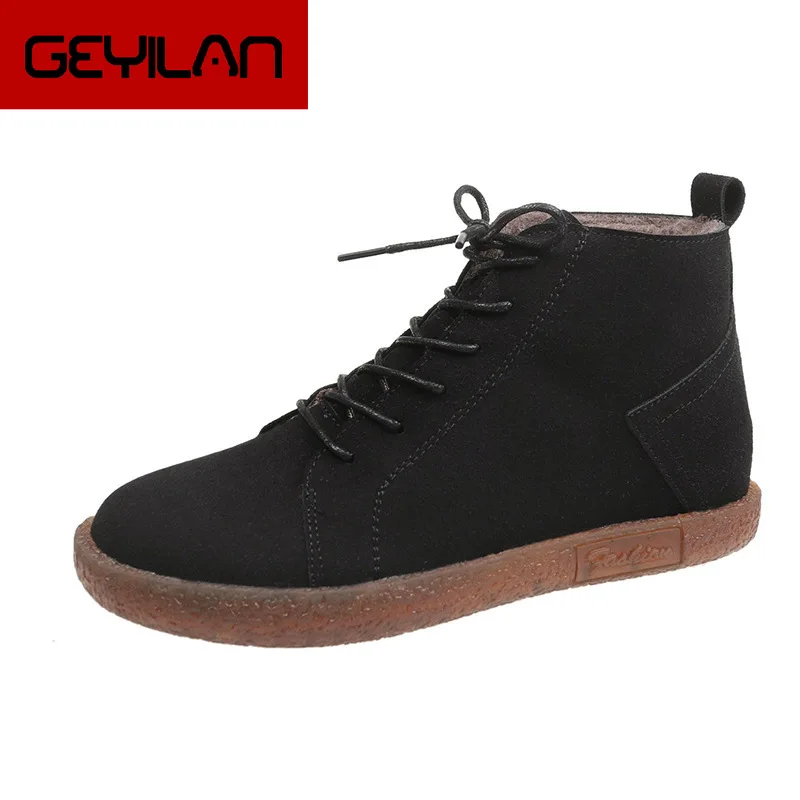 

2019Women Boots Winter Plush Warm Fur Fashion Suede Leather Soft Ankle Rubber Breathable Flat Booties Causal Women Snow Boots