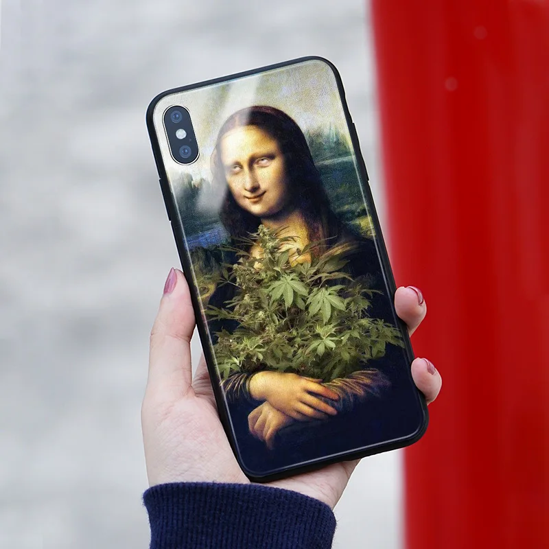 Mona Lisa пеньковый лист Забавный мягкий силиконовый стеклянный чехол для телефона