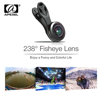

Apexel Universal HD Camera MobilePhone Lens Kit Detachable Wide Angle 238 Degree Fisheye Lens For iPhone 7 8 Samsung Most phones
