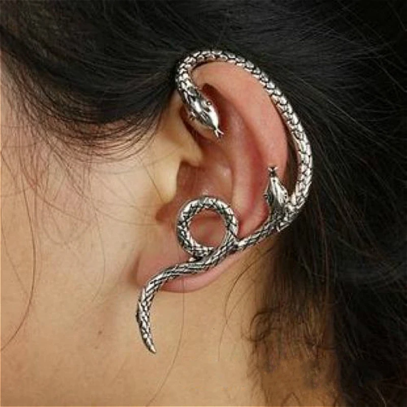 

Retro Personality Snake Punk Ear Cuff Earring For Women Vintage Ear Stud Clip On Earrings Piercing Hyperbole Fashion Jewelry 1pc