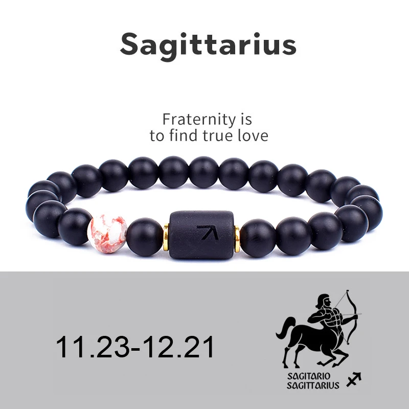 12 Constellation Bracelets Natural Black Onyx Bead Bracelet Star Sign Constellation Horoscope Couple Bracelet Friendship Jewelry 