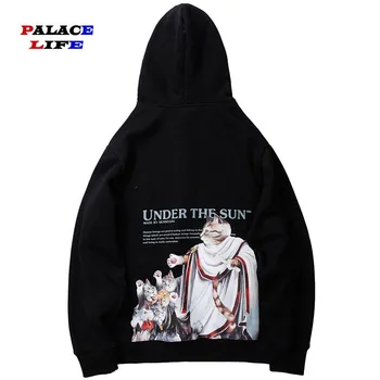 

Harajuku Men Hip Hop Spring and autumn Retro Cat master printing Hoodie Streetwear Casual Hooded Pullover Sweatshirt Cotton