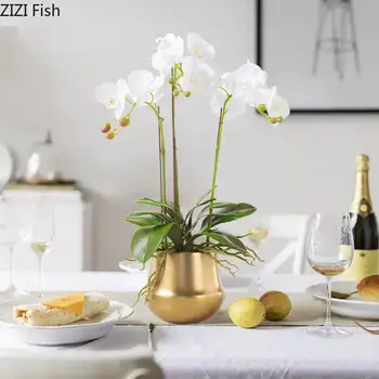 

Nordic Decoration Homeins Electroplated Gold Brass Ceramic Artificial Flower Mini Round Flower Vase Living Room Decoration