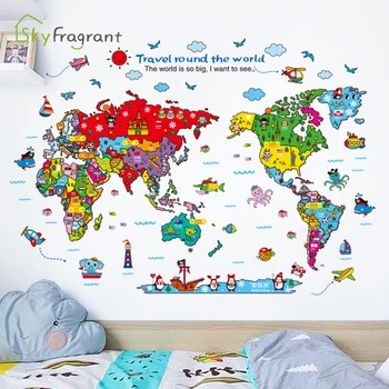 

Creative world map wall stickers baby bedroom sticker kids room decoration study wall decor self-adhesive cartoon home decor