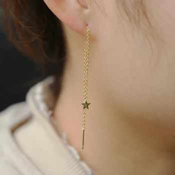 

REAL 925 Sterling Silver Christmas Star Ear Thread Earring 2019 Long Thin Chain Tassel Earring Elegance Jewelry Hot Sale Cheaper