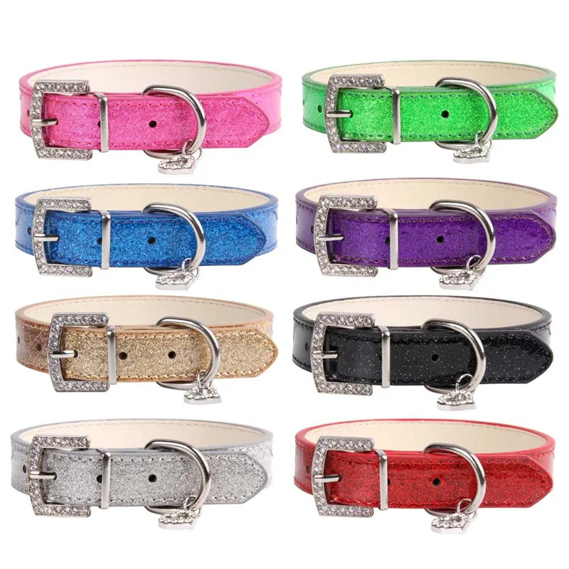 

Creative Rhinestone Heart Shiny PU Leather Pet Collar Diamond Button Noble Neck Strap Collar for Dogs Cats Pet Supplies