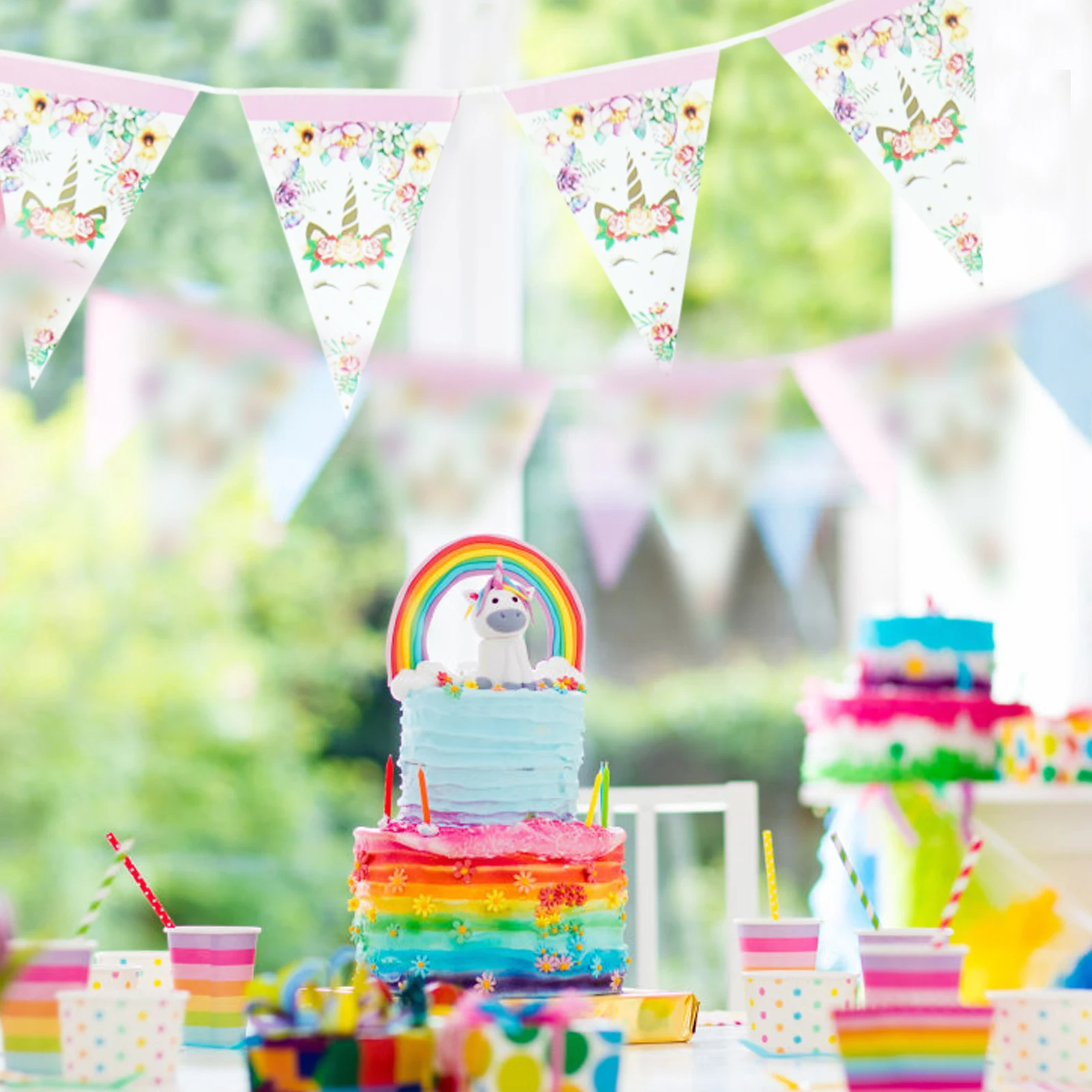 Paper Unicorn 1st Birthday Banner Happy Birthday Party Decorations Kids Little Mermaid Flag Baby Shower Banner Wedding Garland