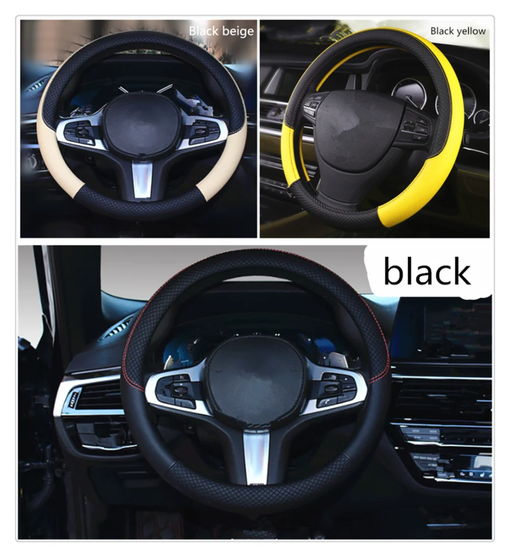 Car steering wheel cover PU leather 38CM anti-skid auto parts for Ford Transit Ranger Mustang Ka Fusion Focus F-150