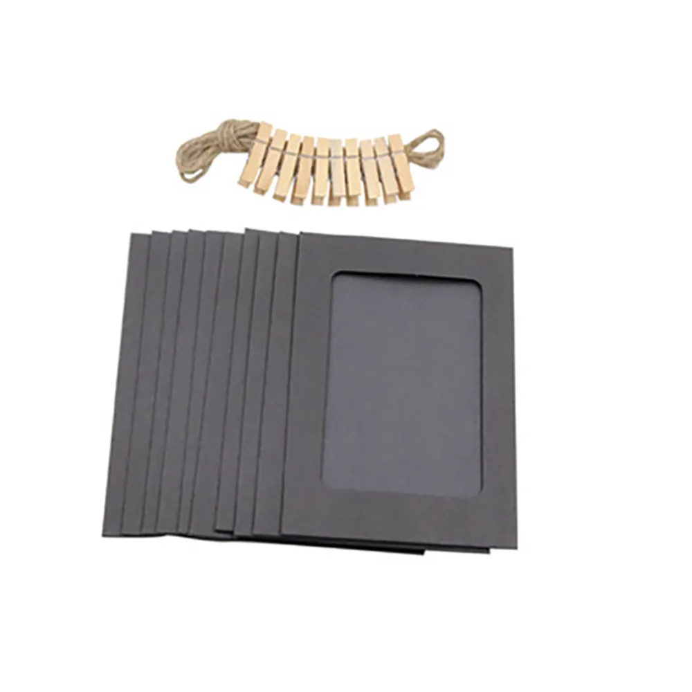 

10 Pcs DIY Kraft Paper Photo Frame 3-7 inch Hanging Wall Photos Picture Frame Kraft Paper With Clips and Rope For Family Memory