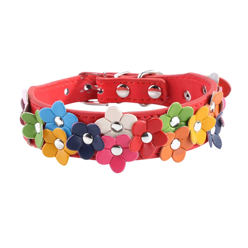 

S-M Pup Pet Collar Leather Pet Dog Collar Cat Buckle Flower Designer Sweet Neck Belt Q1