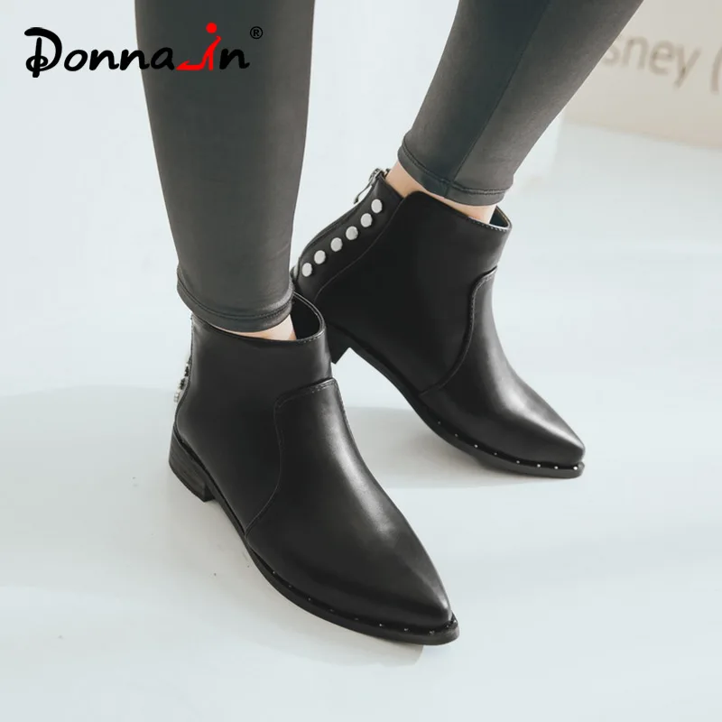 

Donnain Black Autumn Winter Warm Women Ankle boots Square high heels Leather Boots Pointed Martin boots Casual Pumps Size 34-43