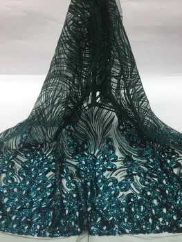 

Beauty feather embroidery wedding gauze net quality fish scale sequins / French lace fabric Nigerian wedding evening dress