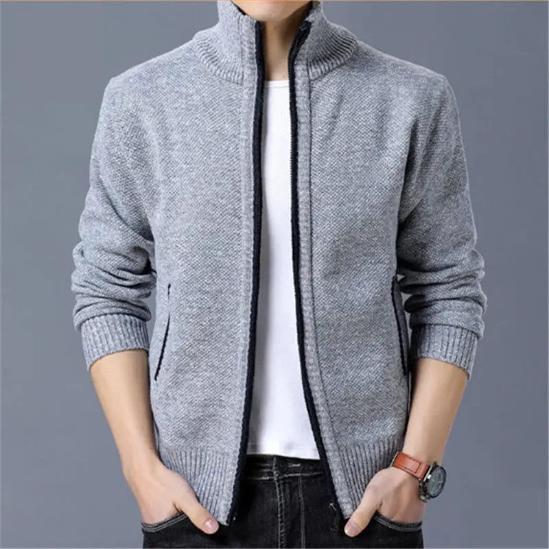 Men's New Fleece Cardigan Knitting Sweater Full Zip Jackets Fall Winter Outwear Trendy Casual Plus Size 4XL Sweaters Coat Male