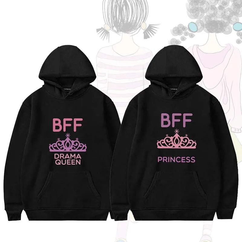 Модные толстовки Best Friends, осенне-зимние женские толстовки с капюшоном и длинным рукавом, женские пуловеры с принтом гамбургера и молока